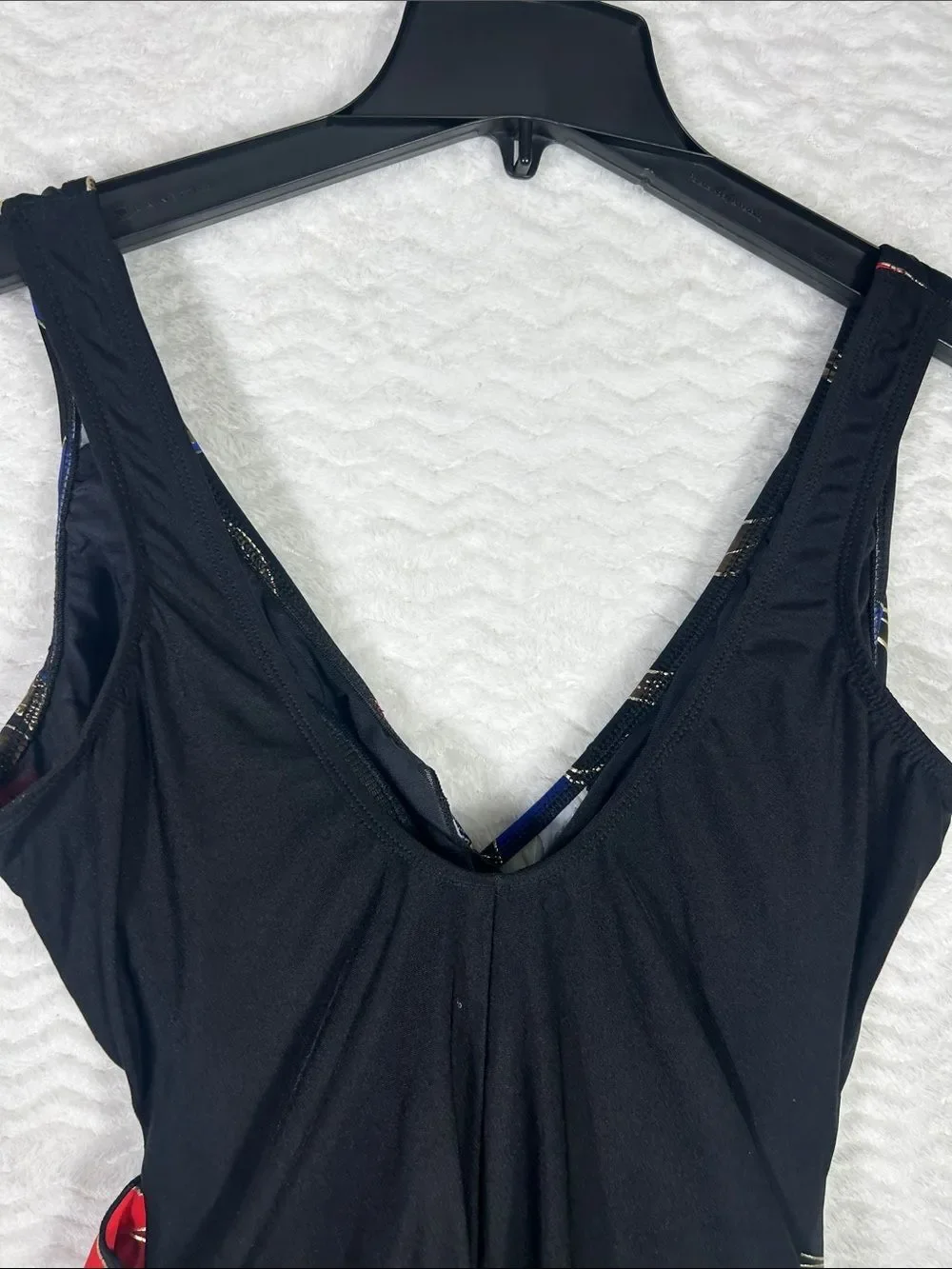 Longitude Swimsuit 22W Black Red Floral‎ Tummy Control One Piece Tropical Beach